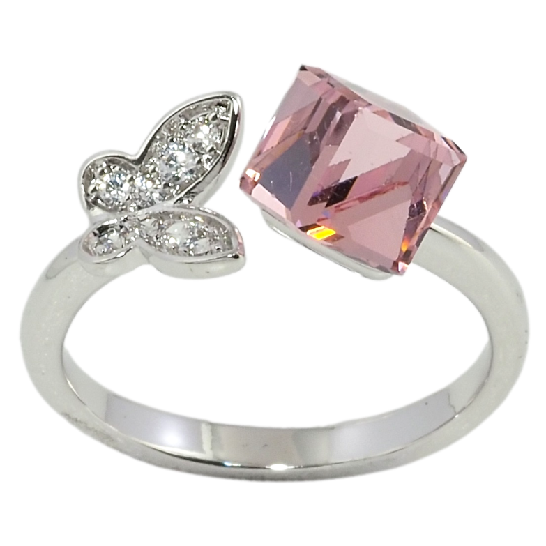 Каблучка Xuping колір Родій із кристалами Swarovski Кристал Rose з метеликом фото №1 Каблучка Xuping колір Родій із кристалами Swarovski Кристал Rose з метеликом фото №1