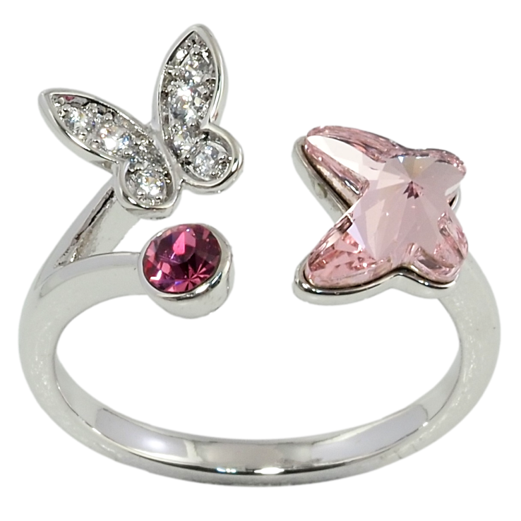 Каблучка Xuping колір Родій з кристалами Swarovski Метелики з кристалом Rose та Fuchsiaр.17-18 вільний розмір фото №20