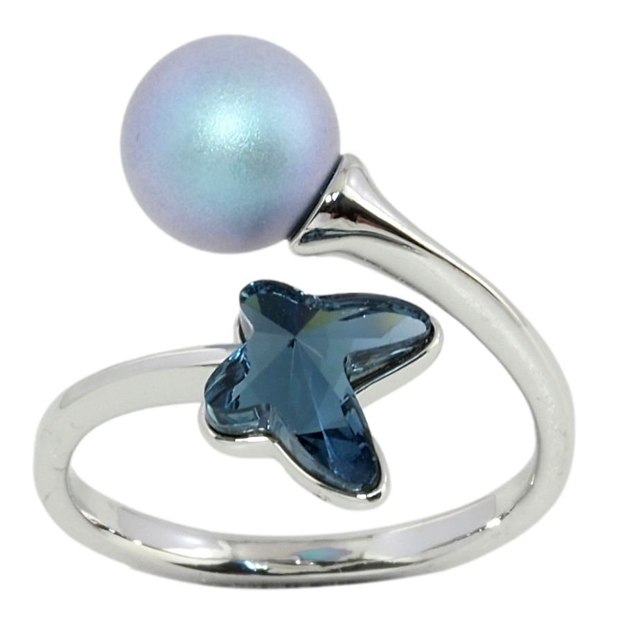 Каблучка Xuping колір Родій з кристалами Swarovski Матова перлина з кристальним метеликом фото №1 Каблучка Xuping колір Родій з кристалами Swarovski Матова перлина з кристальним метеликом фото №1