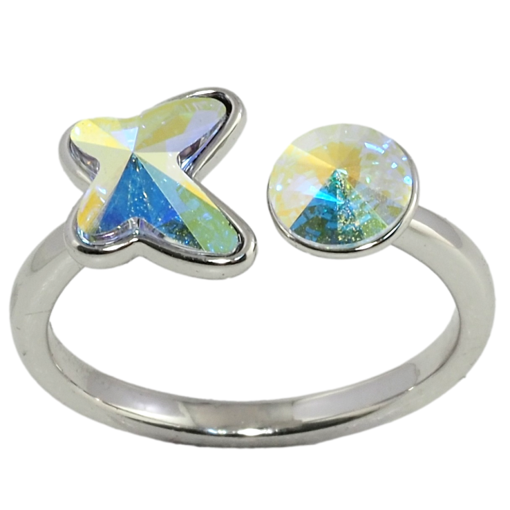 Кольцо Xuping цвет Родий с кр-ми Swarovski Два кристалла АВ фото №12 Кольцо Xuping цвет Родий с кр-ми Swarovski Два кристалла АВ фото №12