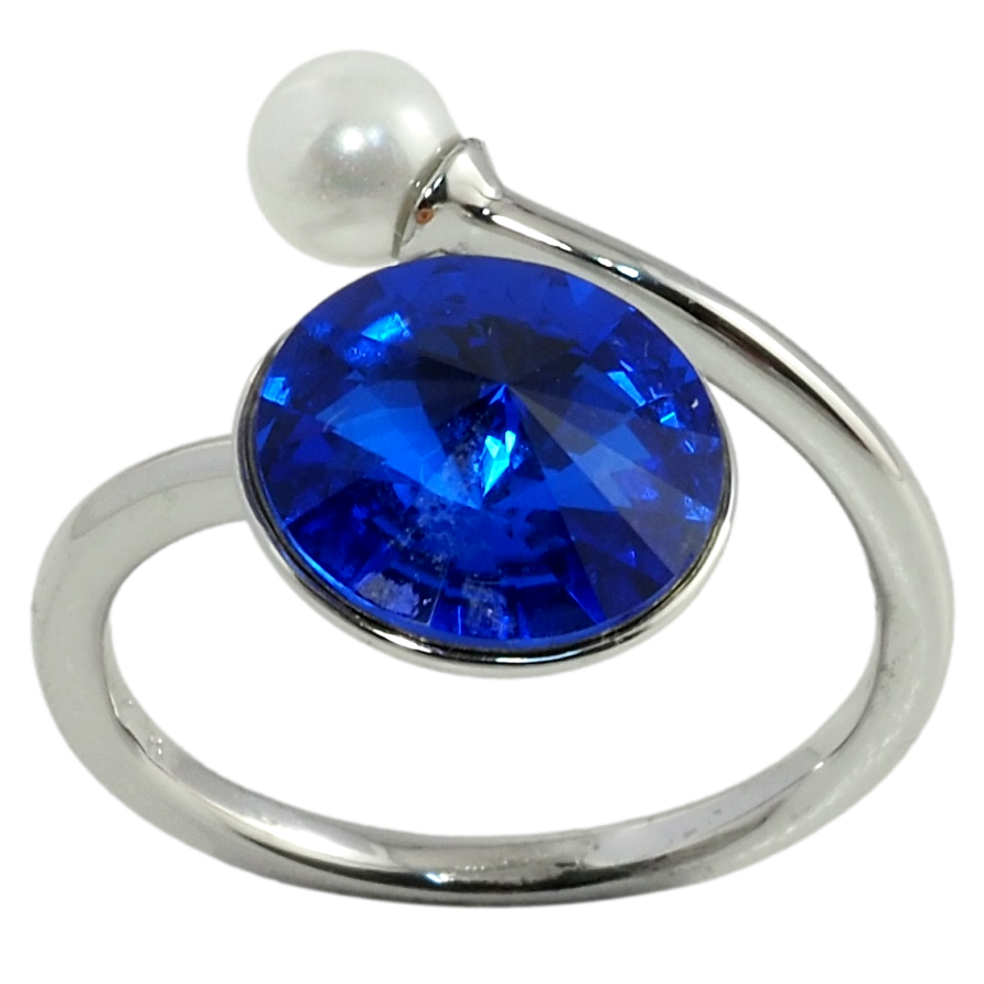 Кольцо Xuping цвет Родий с кр-ми Swarovski Кристалл Bermuda Blue с жемчужиной, ø 5мм и 11мм фото №1