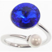 Кольцо Xuping цвет Родий с кр-ми Swarovski Кристалл Bermuda Blue с жемчужиной, ø 5мм и 11мм фото №2