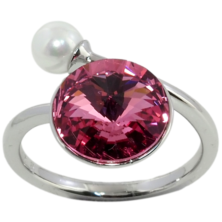 Кольцо Xuping цвет Родий с кр-ми Swarovski Кристалл Rose с жемчужиной, ø 5мм и 11мм фото №12