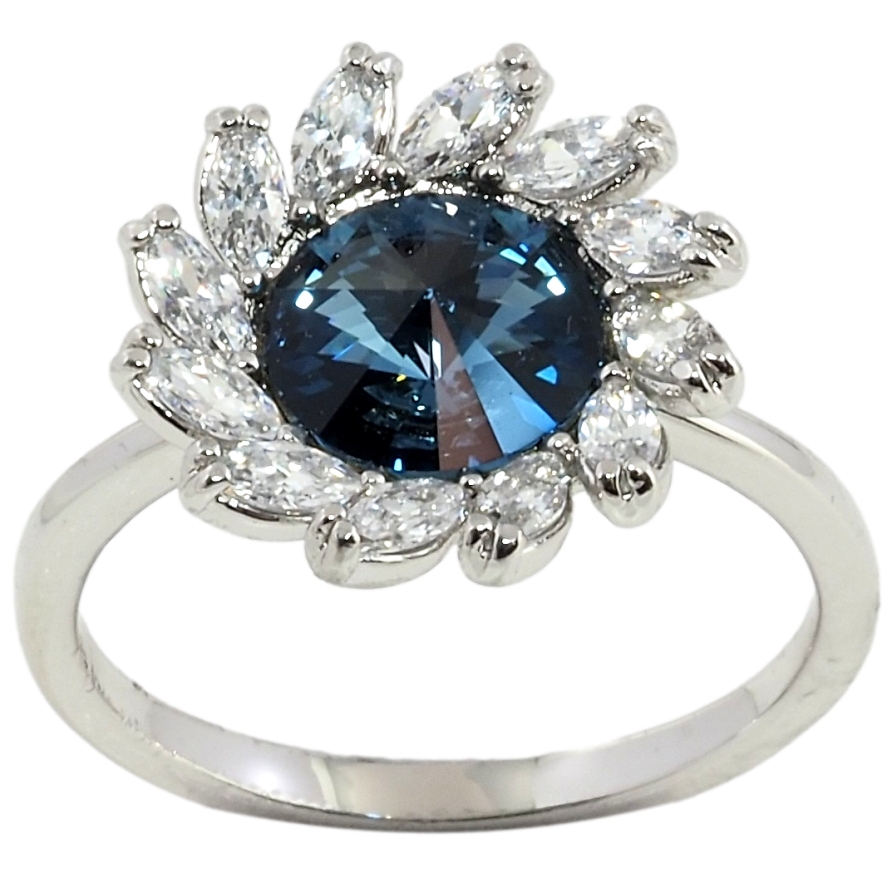 Каблучка Xuping колір Родій з кр-ми Swarovski Квітка з кристалом Montana фото №1