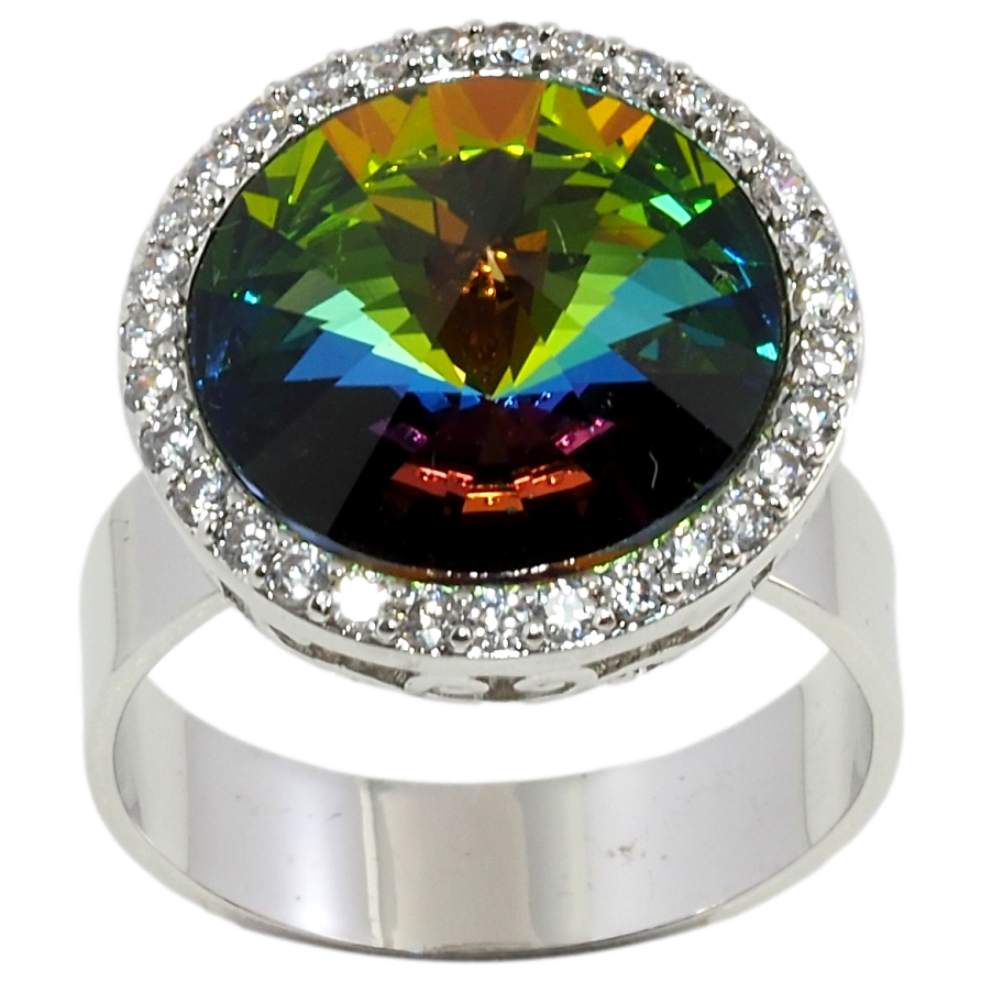 Каблучка Xuping колір Родій з кр-ми Swarovski Кристал Vitrail Medium в обрамленні ø 18мм фото №1