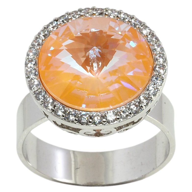 Каблучка Xuping колір Родій з кр-ми Swarovski Кристал Peach Delite в обрамленні ø 18мм фото №17