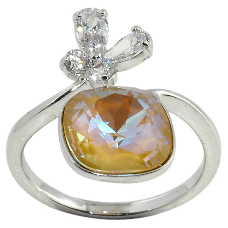 Кольцо Xuping цвет Родий с кр-ми Swarovski Кристалл Peach Delite с бабочкой фото №1