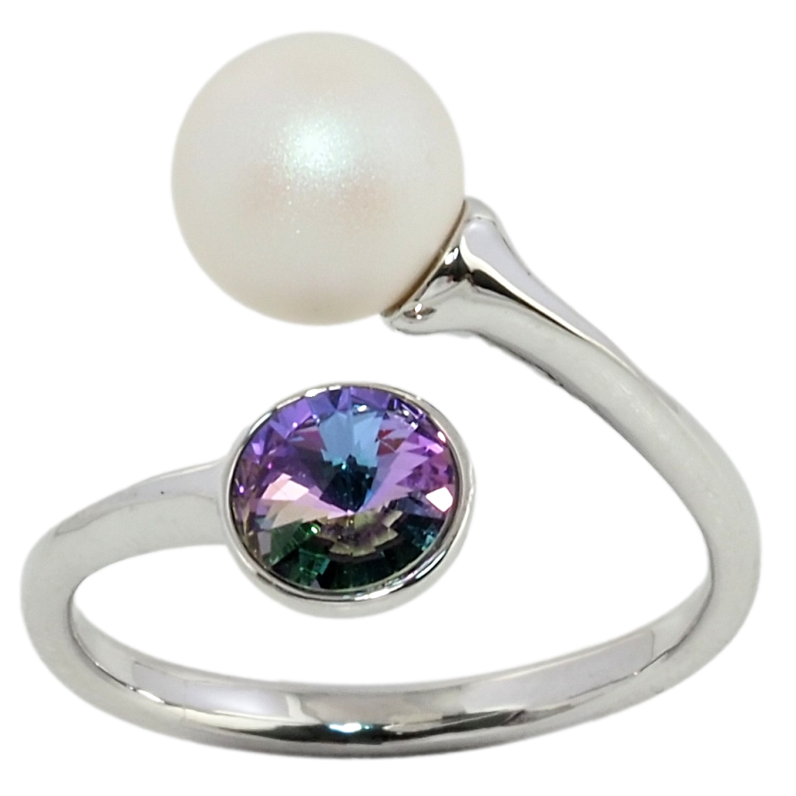 Каблучка Xuping колір Родій з кр-ми Swarovski Кристал Paradise Shine з матовою перлиною фото №1