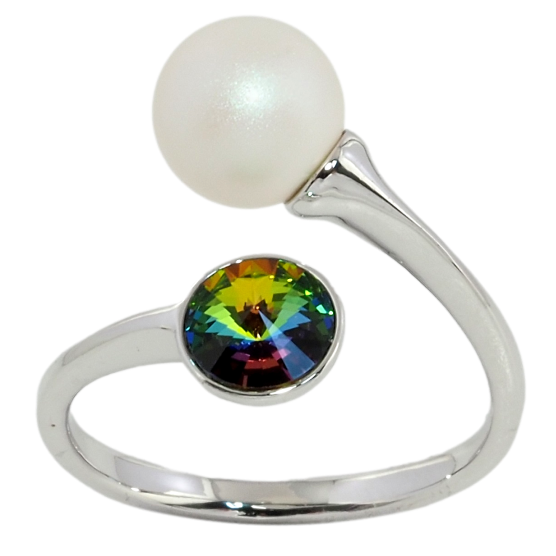 Каблучка Xuping колір Родій із кр-ми Swarovski Кристал Vitrail Medium з матовою перлиною фото №1