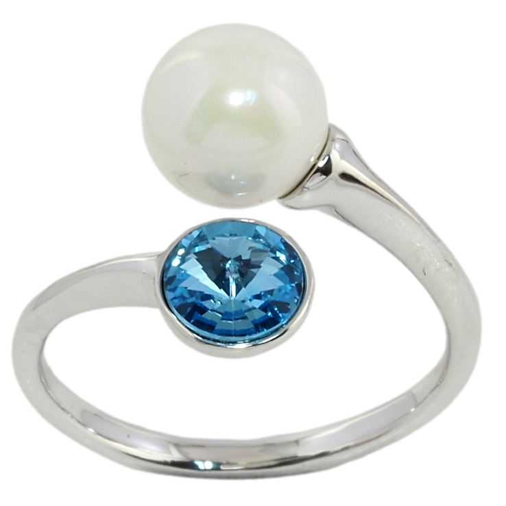 Кольцо Xuping цвет Родий с кр-ми Swarovski Кристалл Aquamarine с жемчужиной фото №11 Кольцо Xuping цвет Родий с кр-ми Swarovski Кристалл Aquamarine с жемчужиной фото №11