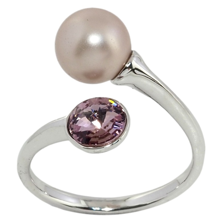 Кольцо Xuping цвет Родий с кр-ми Swarovski Кристалл Amethyst с жемчужиной фото №1