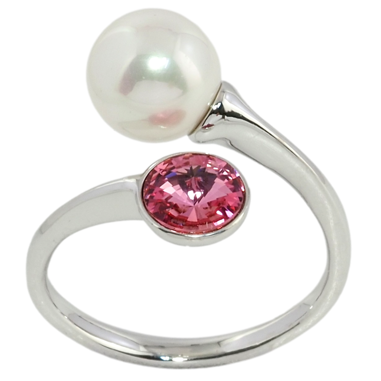 Кольцо Xuping цвет Родий с кр-ми Swarovski Кристалл Rose с жемчужиной фото №1