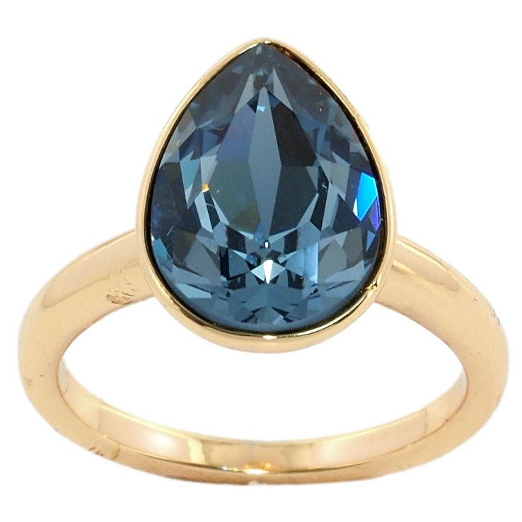 Каблучка Xuping колір 18K з кристалами Swarovski Кристал крапля Montana 15х11мм; фото №2 Каблучка Xuping колір 18K з кристалами Swarovski Кристал крапля Montana 15х11мм; фото №2