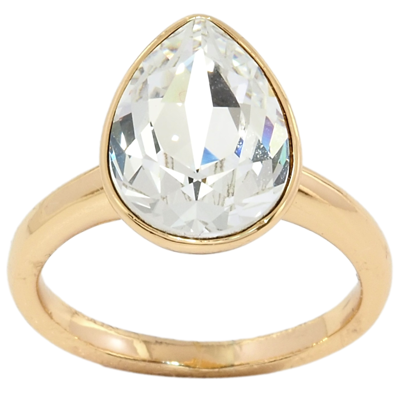 Каблучка Xuping колір 18K із кристалами Swarovski Крапля Clear Crystal 15х11мм; фото №1