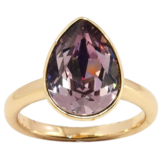 Кольцо Xuping цвет 18K с кристаллами Swarovski Кристалл капля Light Amethyst 15х11мм; фото №1