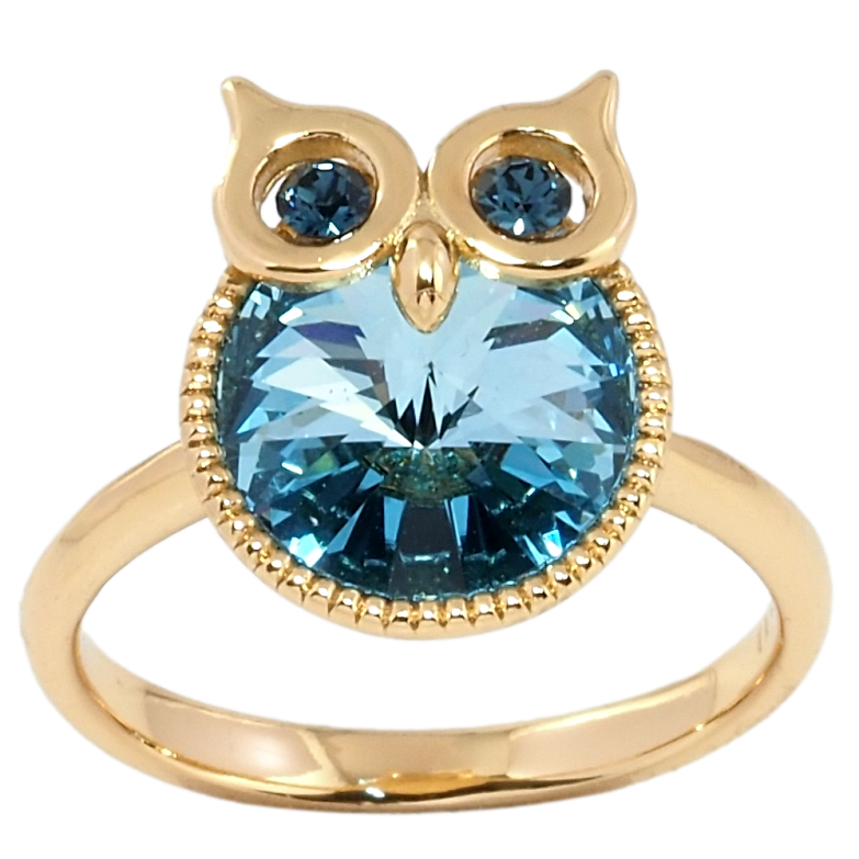 Кольцо Xuping цвет 18K с кристаллами Swarovski Сова кристалл Aquamarine фото №1