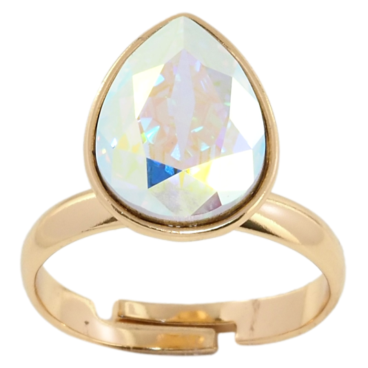 Кольцо Xuping цвет 18K с кристаллами Swarovski Крупный Кристалл АВ в огранке капля, 11х15мм фото №1 Кольцо Xuping цвет 18K с кристаллами Swarovski Крупный Кристалл АВ в огранке капля, 11х15мм фото №1