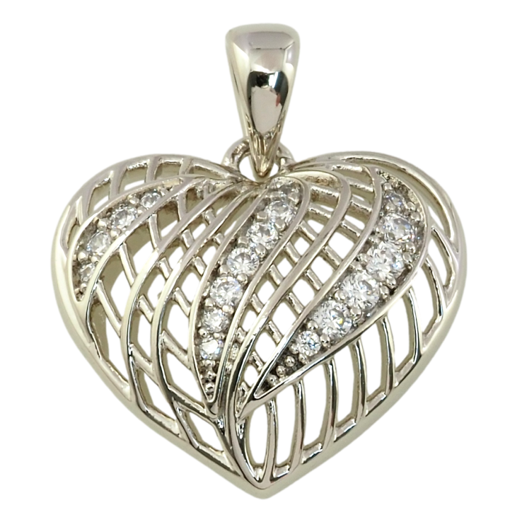 Кулон Xuping Родій Різьблене серце з цирконієм для ланцюжка до 2мм фото №3