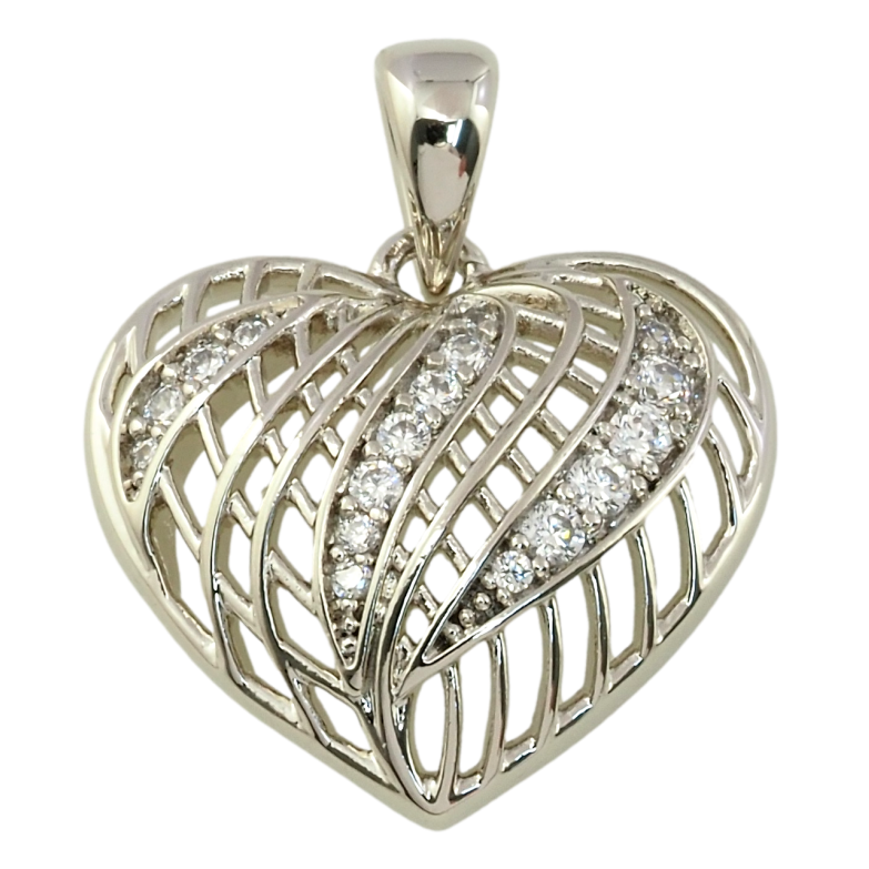 Кулон Xuping Родій Різьблене серце з цирконієм для ланцюжка до 2мм фото №1
