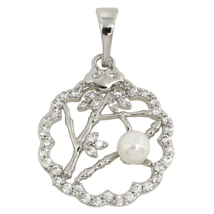 Кулон Xuping Родій Рослинний візерунок з цирконієм та перлами для ланцюжка до 5мм фото №2