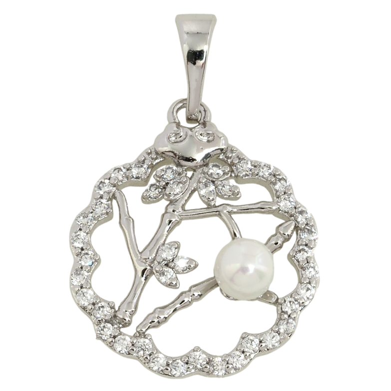 Кулон Xuping Родий Растительный узор с цирконием и жемчугом для цепочки до 5мм фото №1