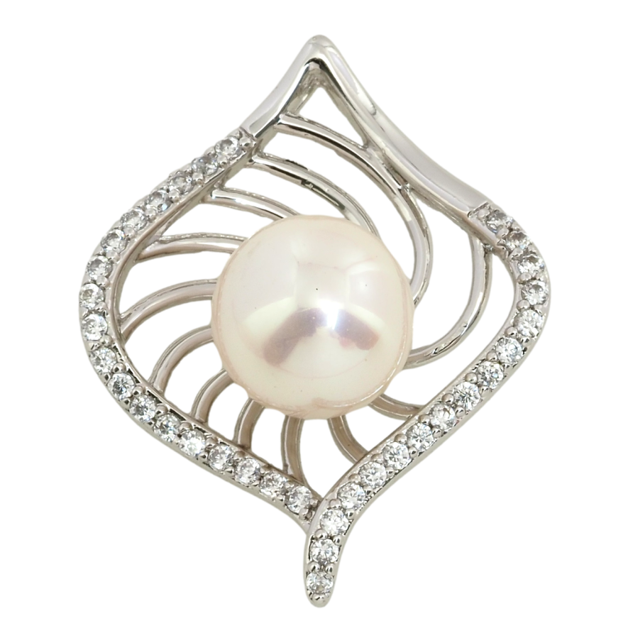 Кулон Xuping Родій Декоративна підвіска з бежевою перлиною для ланцюжка до 2мм фото №1 Кулон Xuping Родій Декоративна підвіска з бежевою перлиною для ланцюжка до 2мм фото №1