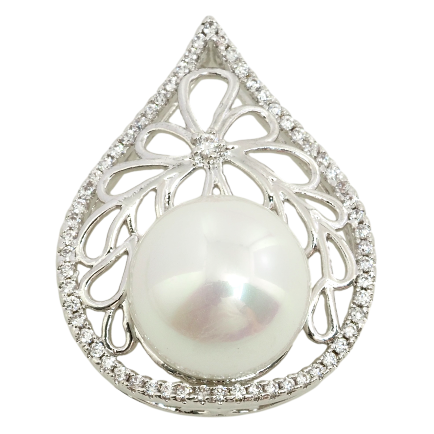 Кулон Xuping Родій Різьблена крапелька з перлиною для ланцюжка до 3мм фото №1