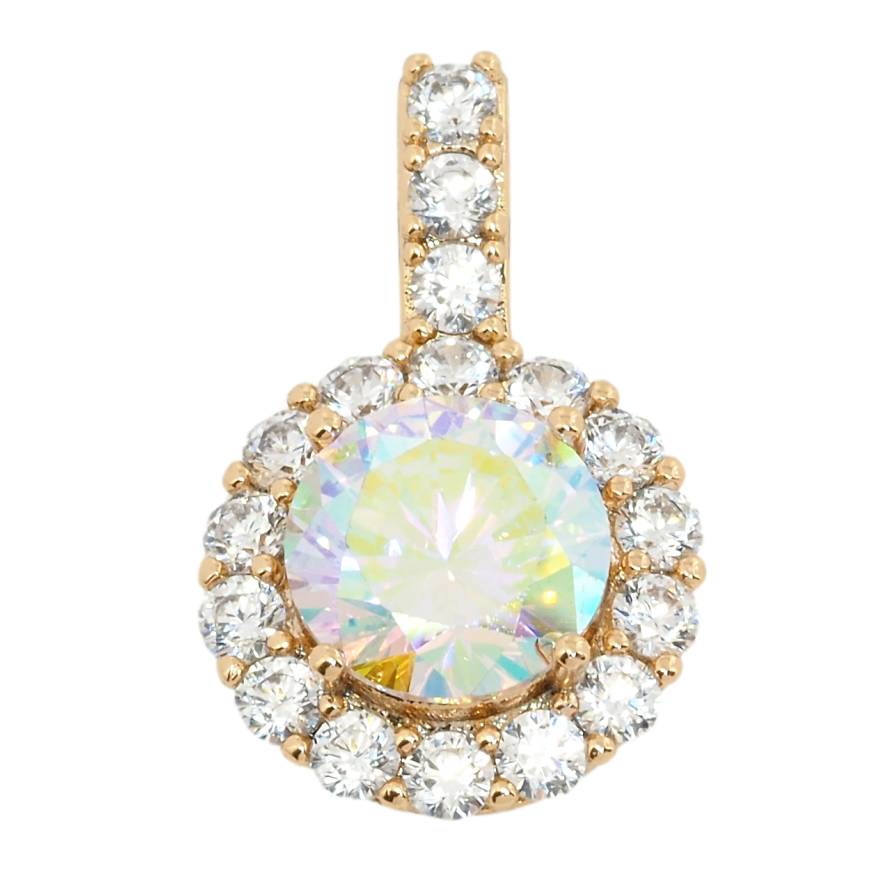 Кулон Xuping Позолота 18K Радужный фианит в обрамлении циркония, ø 14мм для цепочки до 3мм фото №1