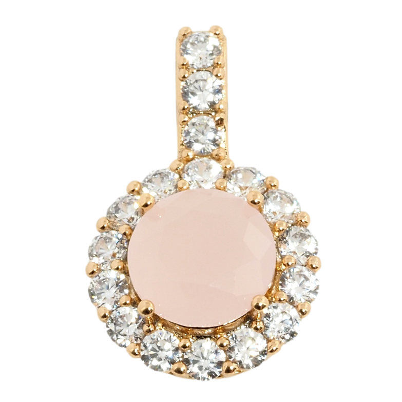 Кулон Xuping Позолота 18K Розовый фианит в обрамлении циркония, ø 14мм для цепочки до 3мм фото №1