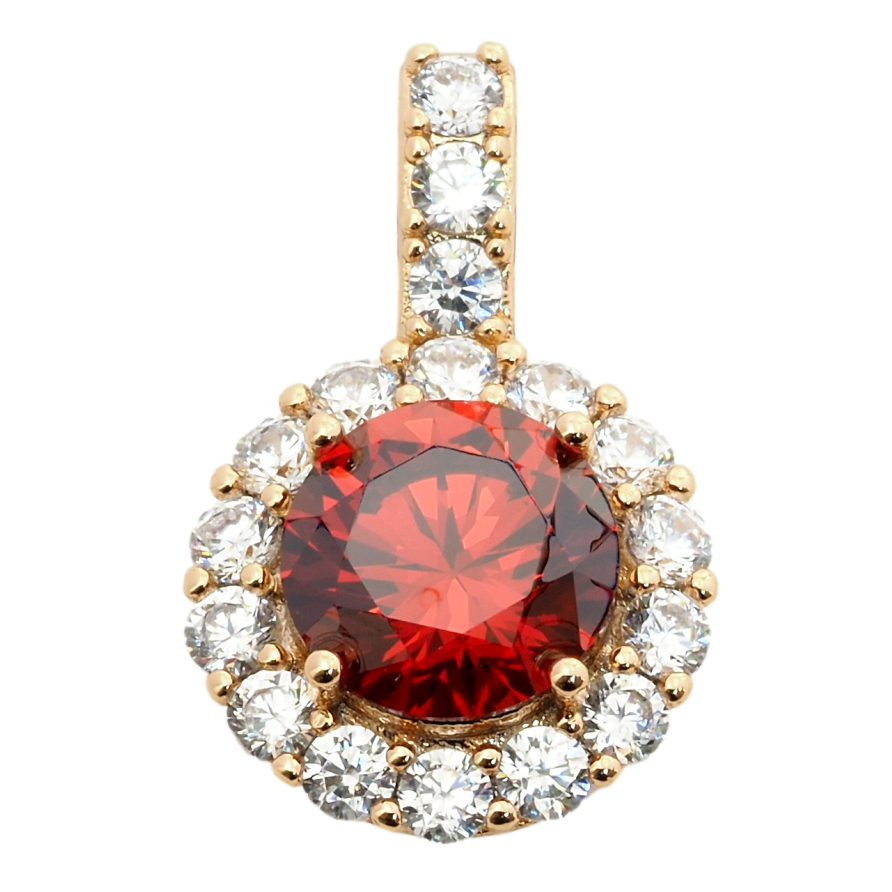 Кулон Xuping Позолота 18K Червоний фіаніт в обрамленні цирконію, ø 14мм для ланцюжка до 3мм. фото №1