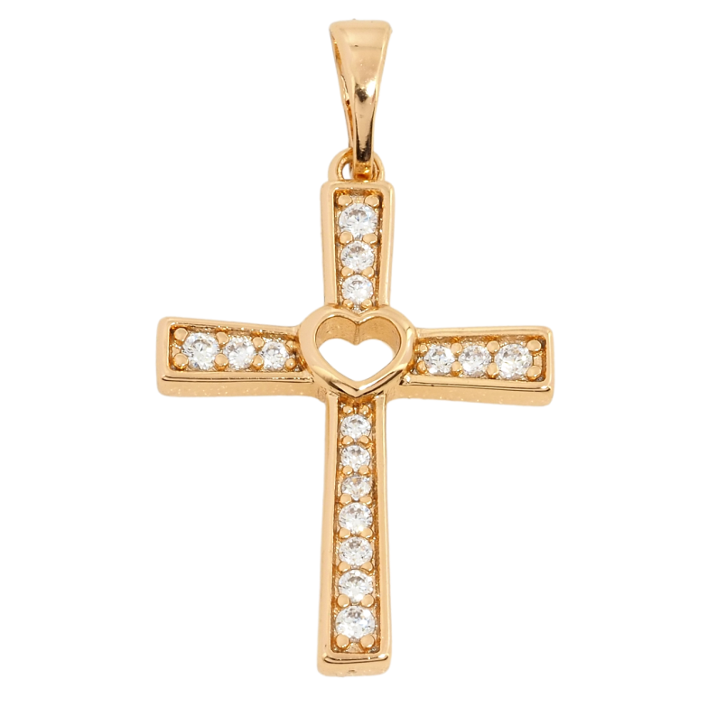 Кулон Xuping Позолота 18K Хрест з цирконієм та сердечком для ланцюжка до 5мм фото №3 Кулон Xuping Позолота 18K Хрест з цирконієм та сердечком для ланцюжка до 5мм фото №3
