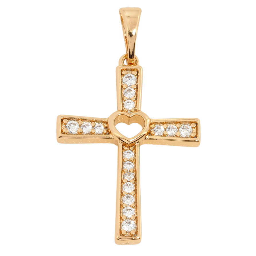 Кулон Xuping Позолота 18K Крест с цирконием и сердечком для цепочки до 5мм фото №1 Кулон Xuping Позолота 18K Крест с цирконием и сердечком для цепочки до 5мм фото №1