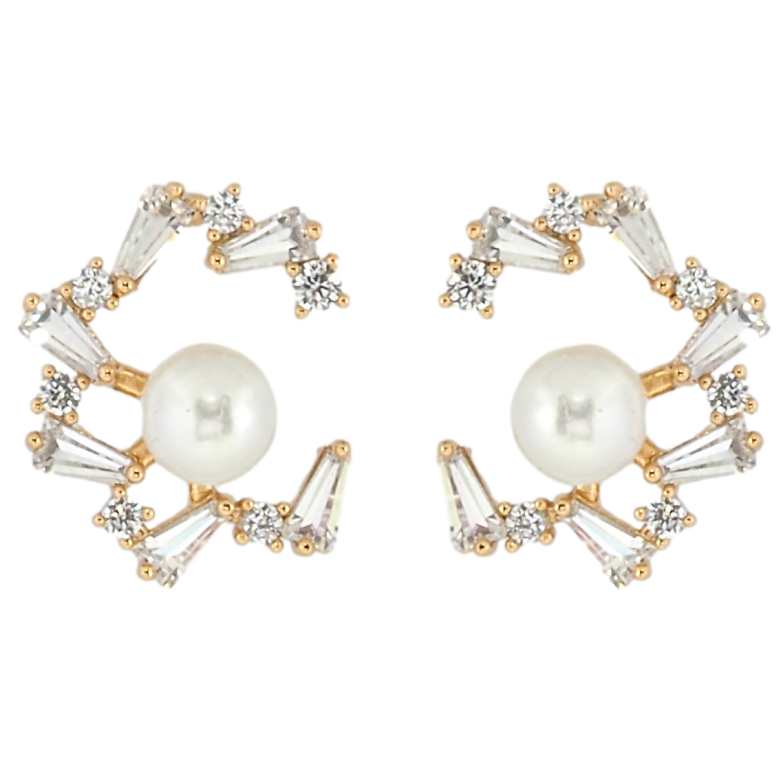 Серьги Xuping Позолота 18K пусеты Кристальные веночки с жемчугом фото №1 Серьги Xuping Позолота 18K пусеты Кристальные веночки с жемчугом фото №1