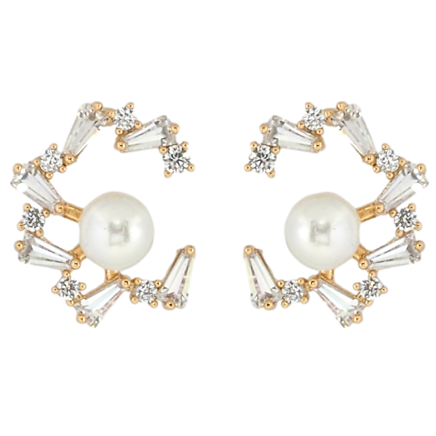 Сережки Xuping Позолота 18K пусети Кришталеві віночки з перлами фото №1 Сережки Xuping Позолота 18K пусети Кришталеві віночки з перлами фото №1