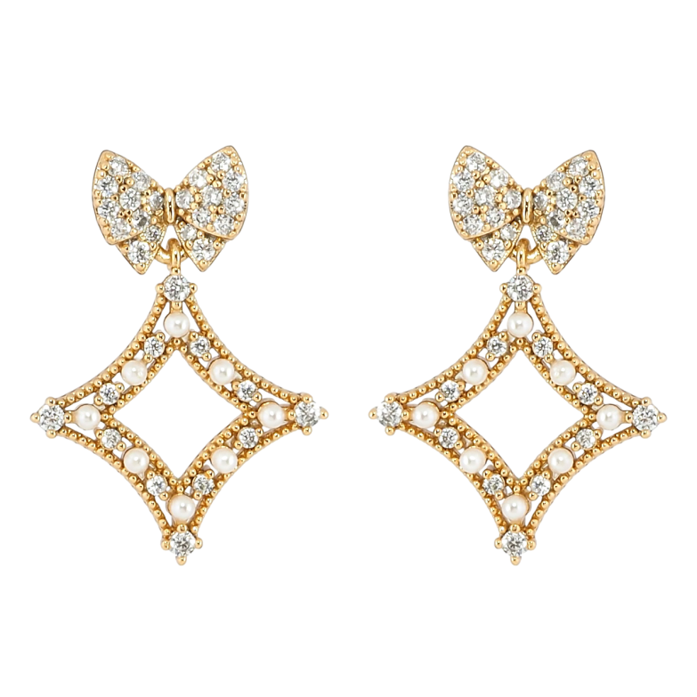 Серьги Xuping Позолота 18K пусеты Банты с ромбовыми подвесками фото №3