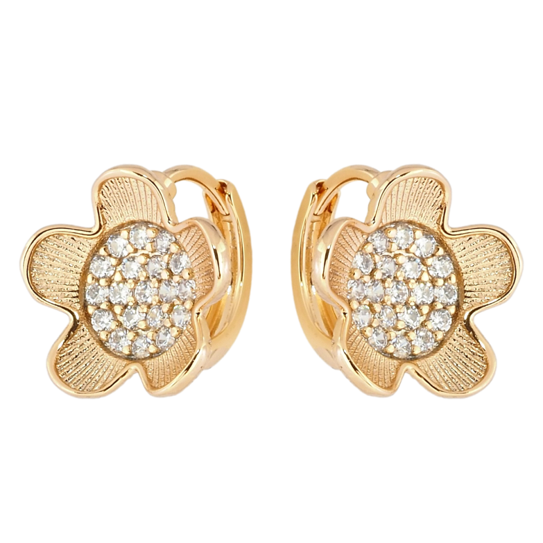 Серьги Xuping Позолота 18K колечки Цветочки с цирконием фото №7