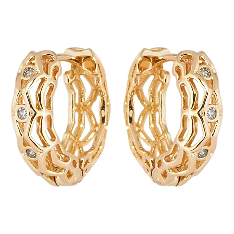 Сережки Xuping Позолота 18K колечка Об'ємні з різьбленим візерунком та вставками цирконію фото №1