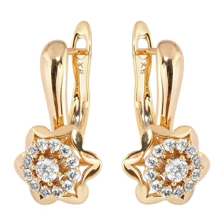 Серьги Xuping Позолота 18K английский замок Цветочки с цирконием фото №3