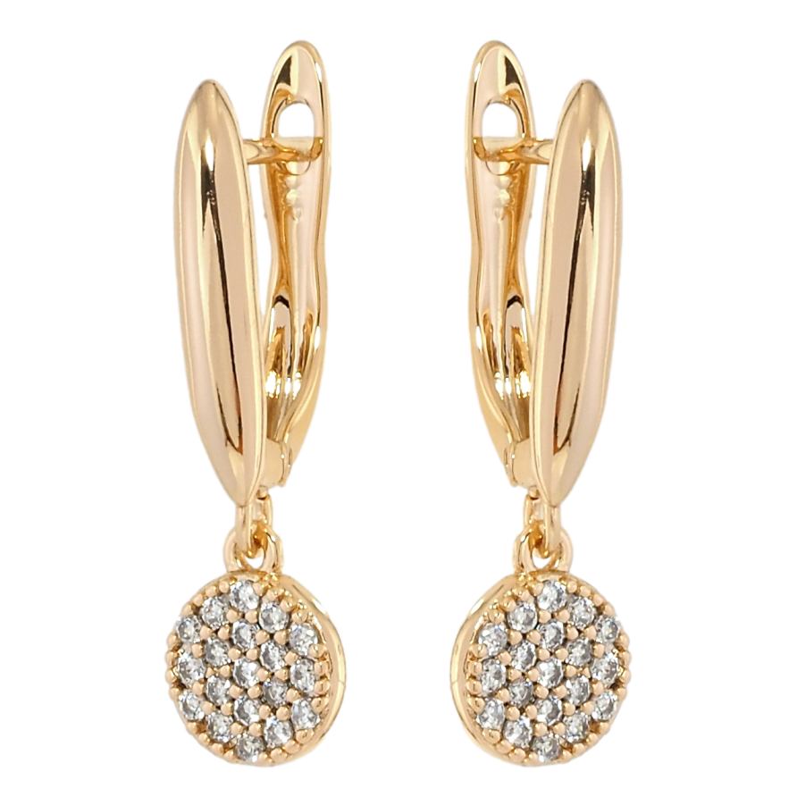 Сережки Xuping Позолота 18K англійський замок Круглі підвіски з цирконієм фото №1