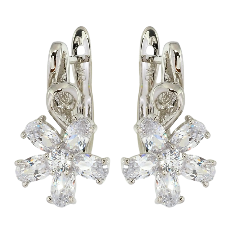 Сережки Xuping Родій англійський замок Кришталеві квіточки фото №1 Сережки Xuping Родій англійський замок Кришталеві квіточки фото №1