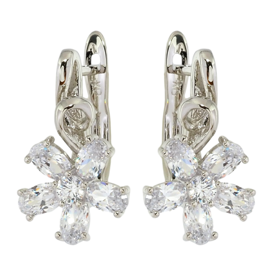 Сережки Xuping Родій англійський замок Кришталеві квіточки фото №1 Сережки Xuping Родій англійський замок Кришталеві квіточки фото №1