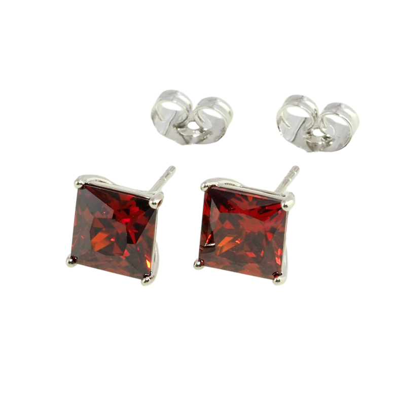 Серьги Xuping Родий пусеты Красные фианиты 8х8мм фото №1