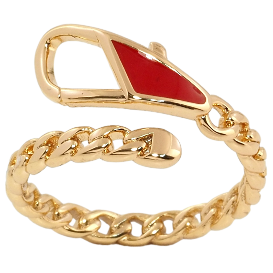 Каблучка Xuping Позолота 18K Ланцюжок з карабіном, червона емаль фото №1