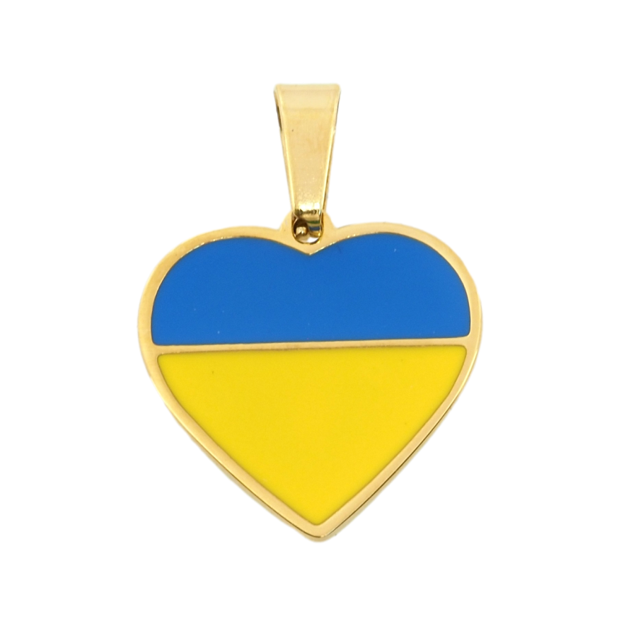 Кулон Xuping TTM Stainless Steel цвет 14К Сердечко в цветах флага Украины Эмаль 16х16мм для цепочки до 4мм фото №1