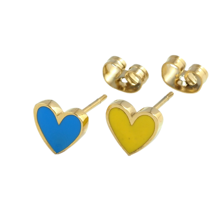 Сережки Xuping TTM Stainless Steel колір 14К пусети Сердечки Патріотичні жовто-блакитні фото №23