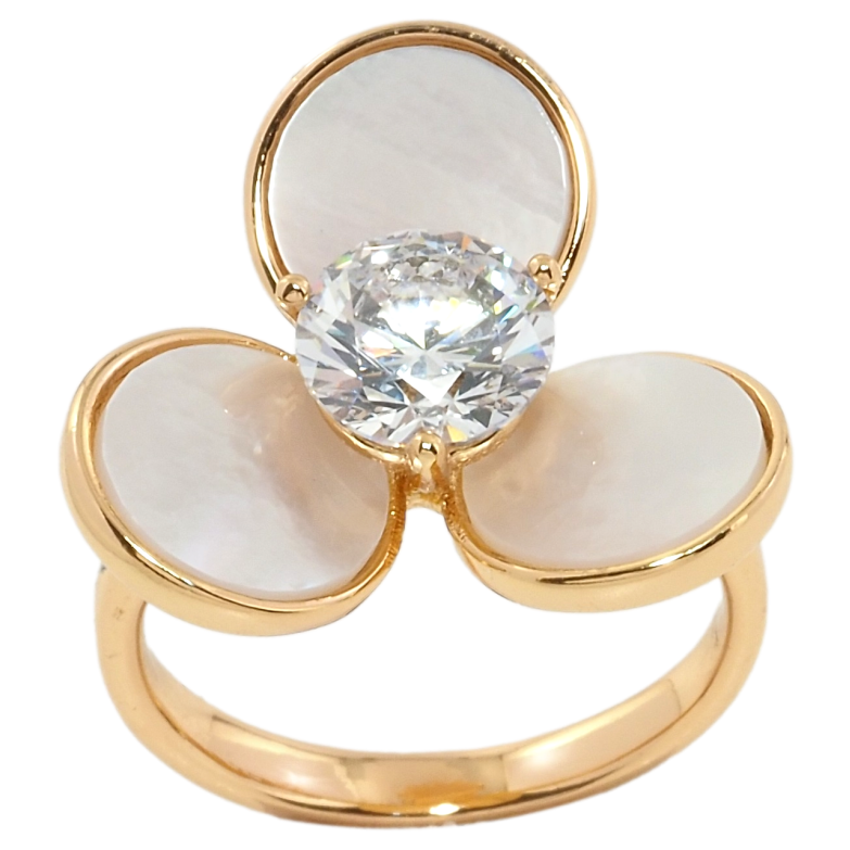 Каблучка Xuping Позолота 18K Трилисник з перламутровими вставками та фіанітом фото №1