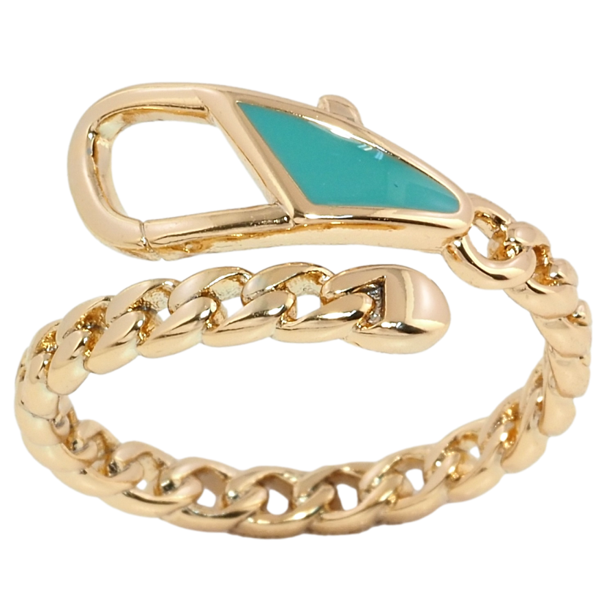Кольцо Xuping Позолота 18K Цепочка с карабином, бирюзовая эмаль фото №1 Кольцо Xuping Позолота 18K Цепочка с карабином, бирюзовая эмаль фото №1