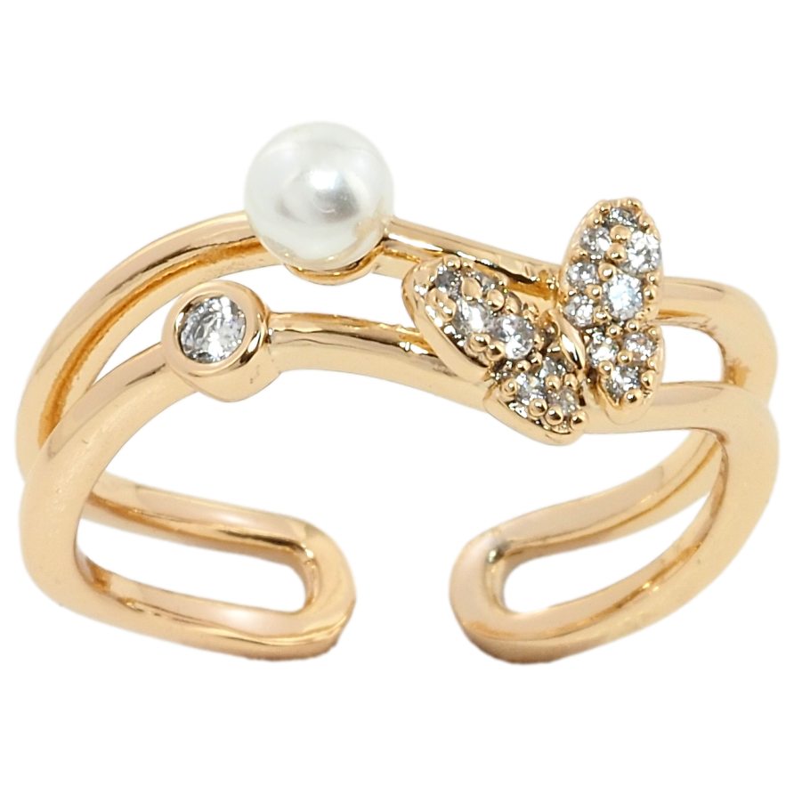 Каблучка Xuping Позолота 18K Хвиляста шинка з метеликом та перлиною фото №1