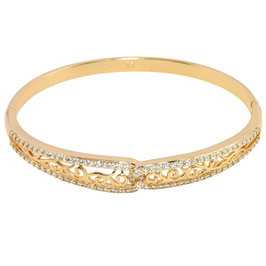 Браслет Xuping Позолота 18K Вензельний орнамент із доріжками цирконію ø 5.7см фото №1 Браслет Xuping Позолота 18K Вензельний орнамент із доріжками цирконію ø 5.7см фото №1