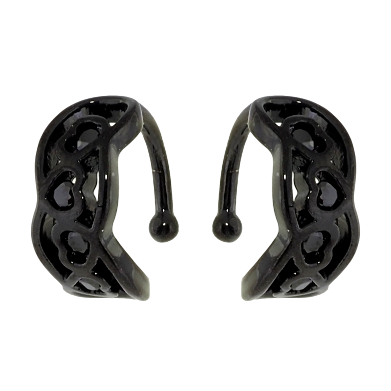 Серьги Xuping Позолота Black (черное золото) каффы Узор сердечки с черным цирконием фото №1